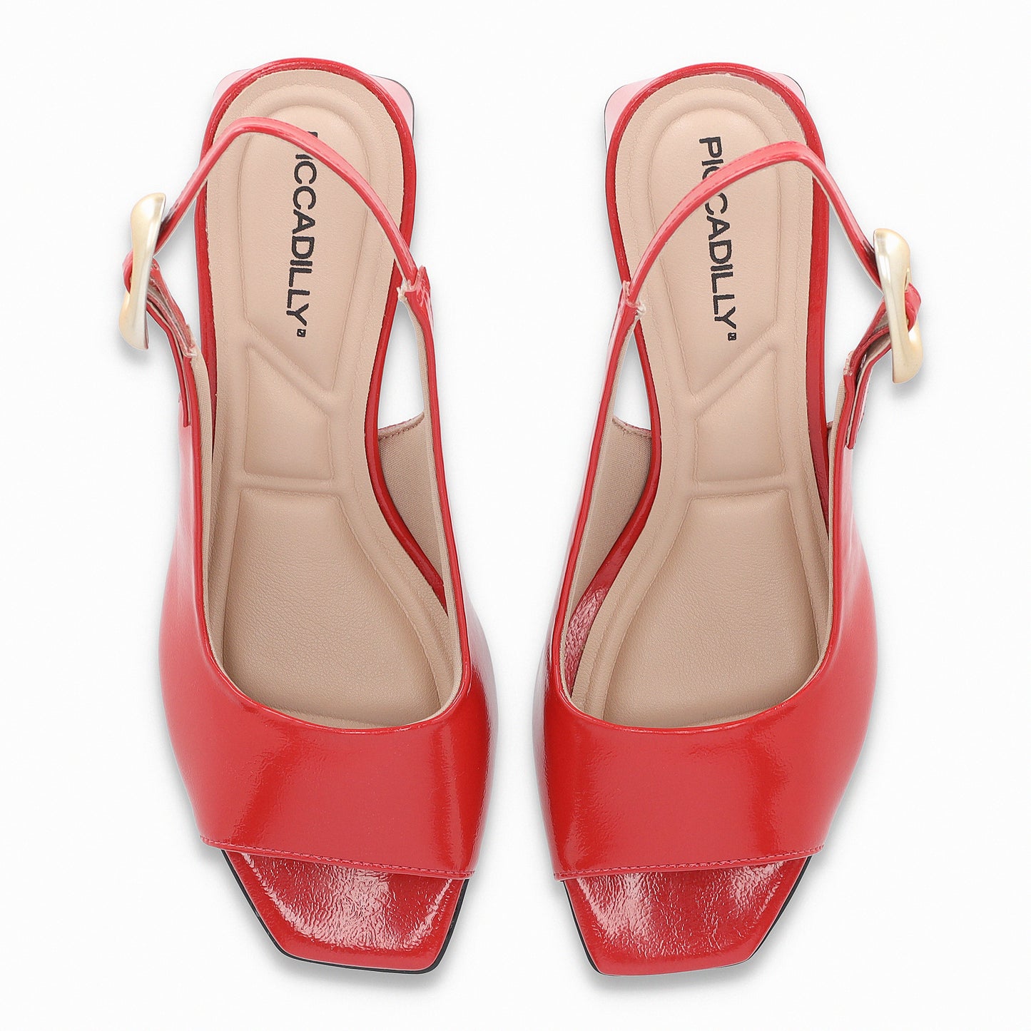 Sandalia de tacón medio destalonado y hebilla metalizada – Renee