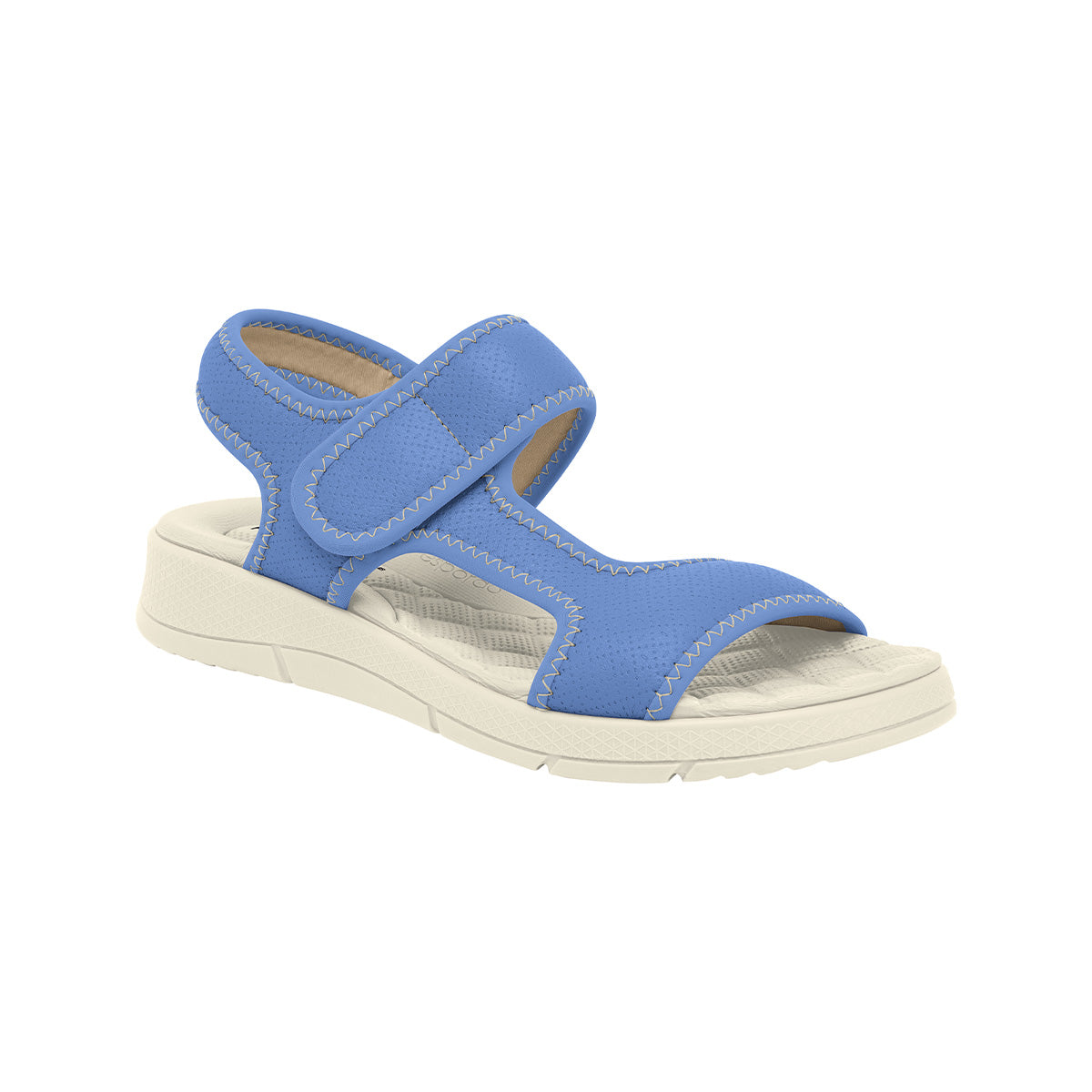 Sandalia color azul de cuña media hecha de elastano color blanco y ajuste con velcro para mujer