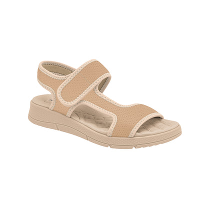 Sandalia color café claro de cuña media hechas de elastano y ajuste con velcro para mujer