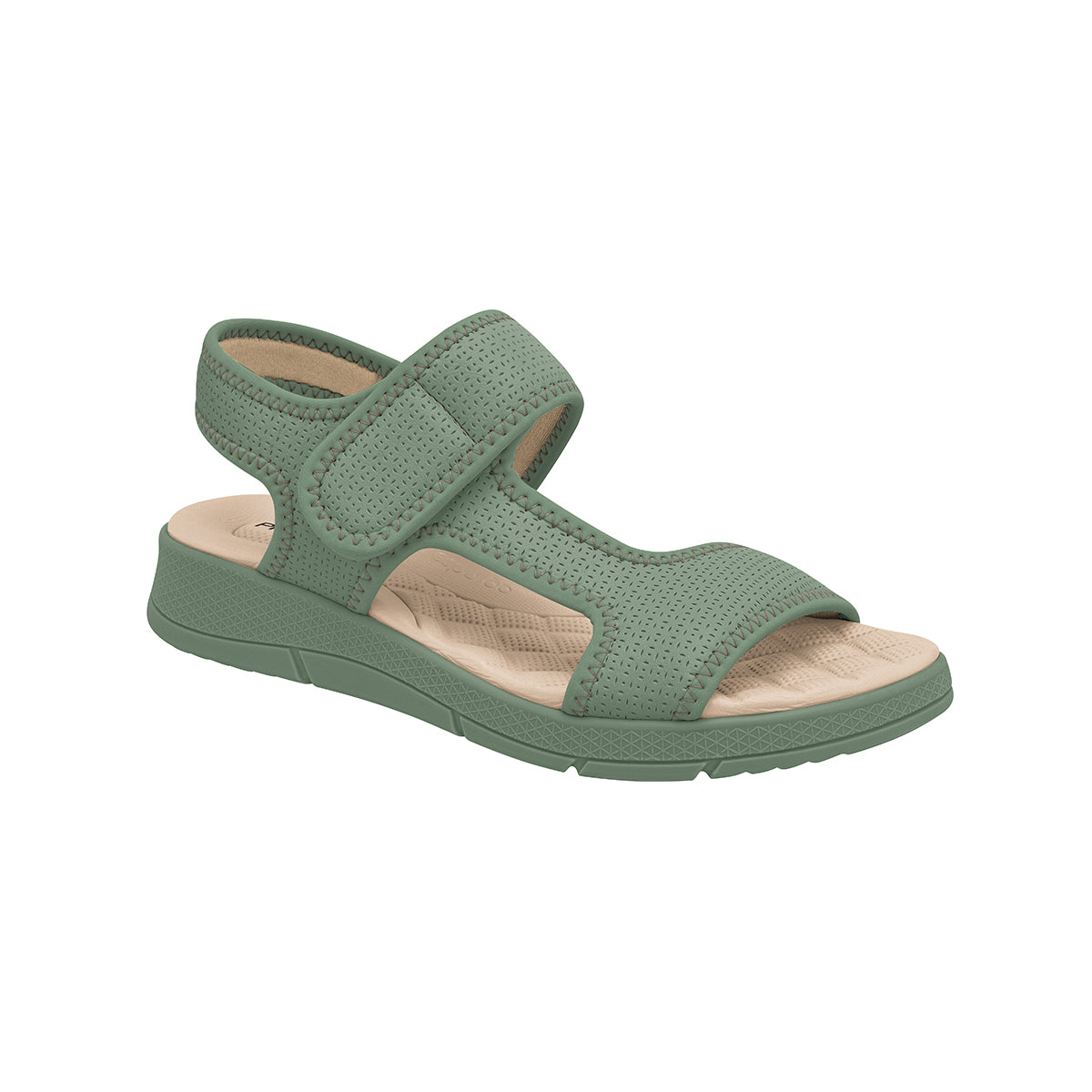Sandalia color verde de cuña media hechas de elastano y ajuste con velcro para mujer