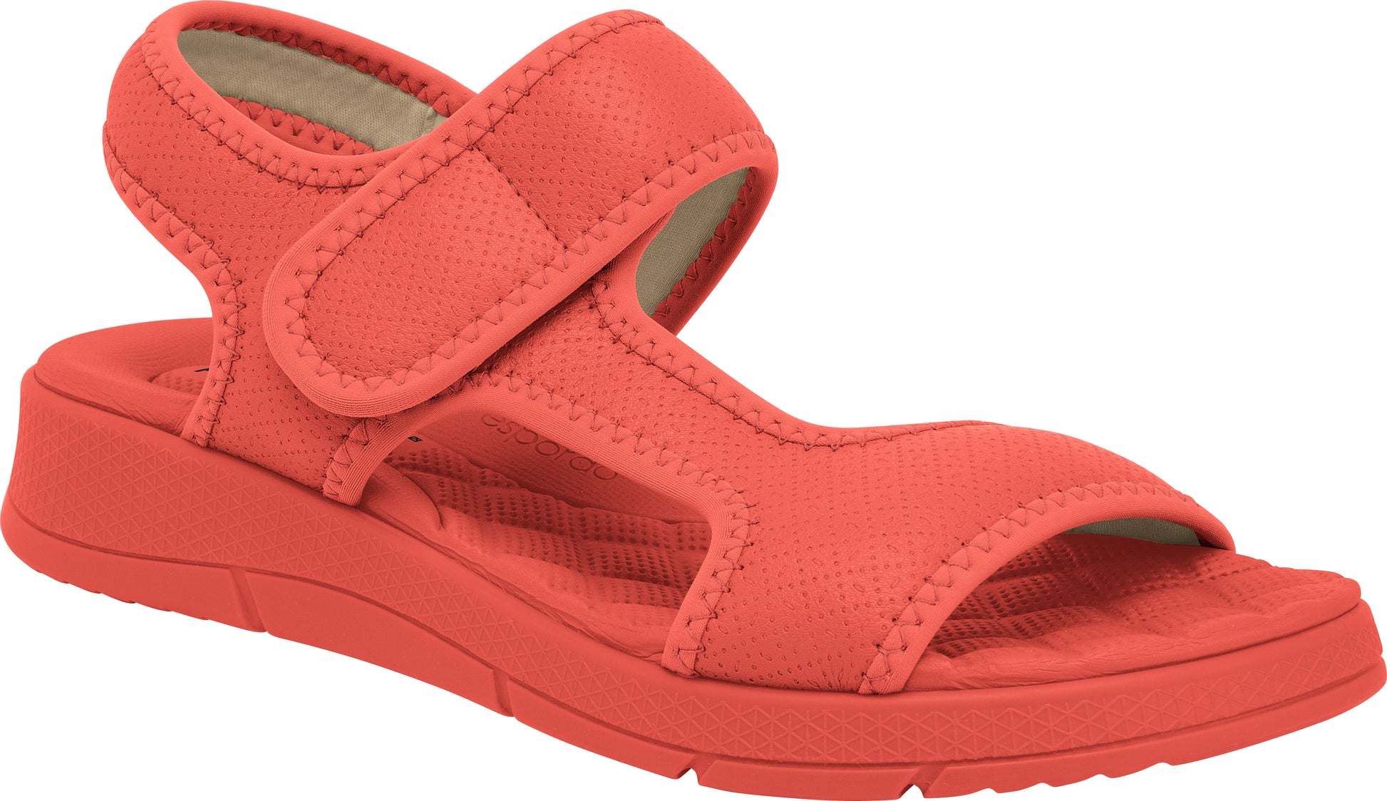 Sandalia color coral de cuña media hechas de elastano y ajuste con velcro para mujer suela plana