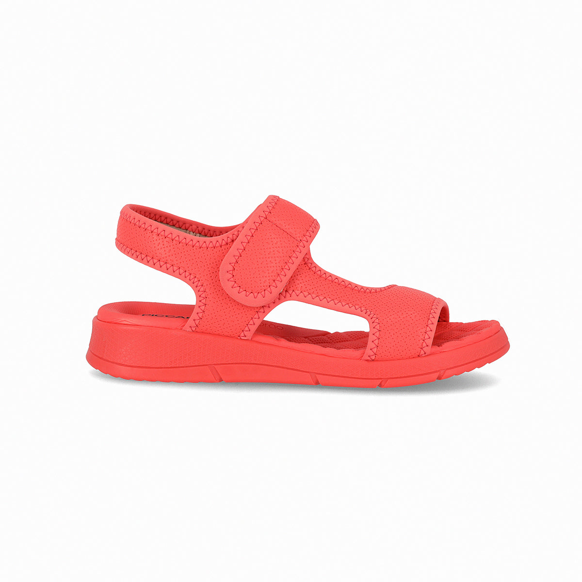Sandalia color coral de cuña media hechas de elastano y ajuste con velcro para mujer