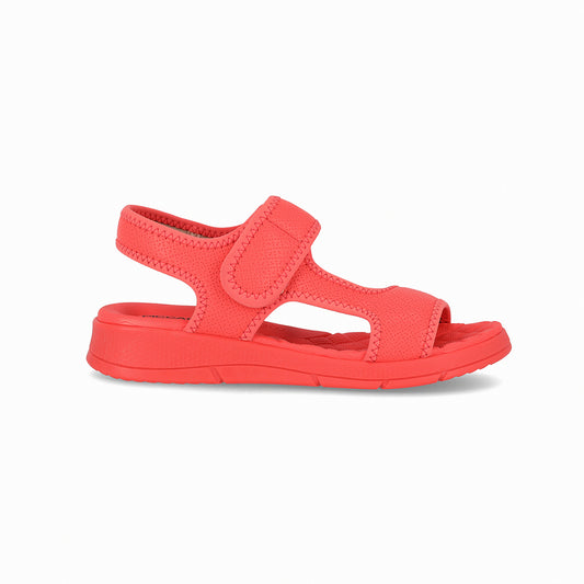 Sandalia color coral de cuña media hechas de elastano y ajuste con velcro para mujer