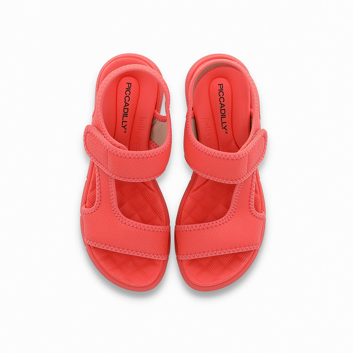 Sandalia color coral de cuña media hechas de elastano y ajuste con velcro para mujer plantilla cómoda