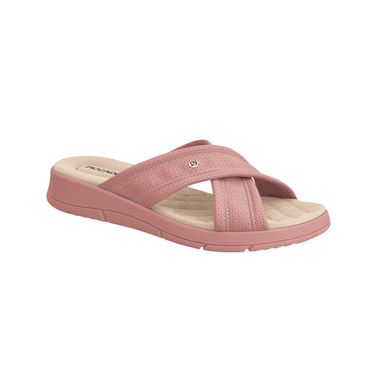 Sandalia color rosa de cuña media con diseño de tiras cruzadas para mujer.