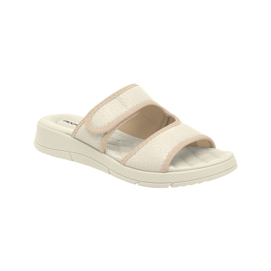Sandalia color blanco off cuña media stretch con 2 tiras, ajustable con velcro para mujer