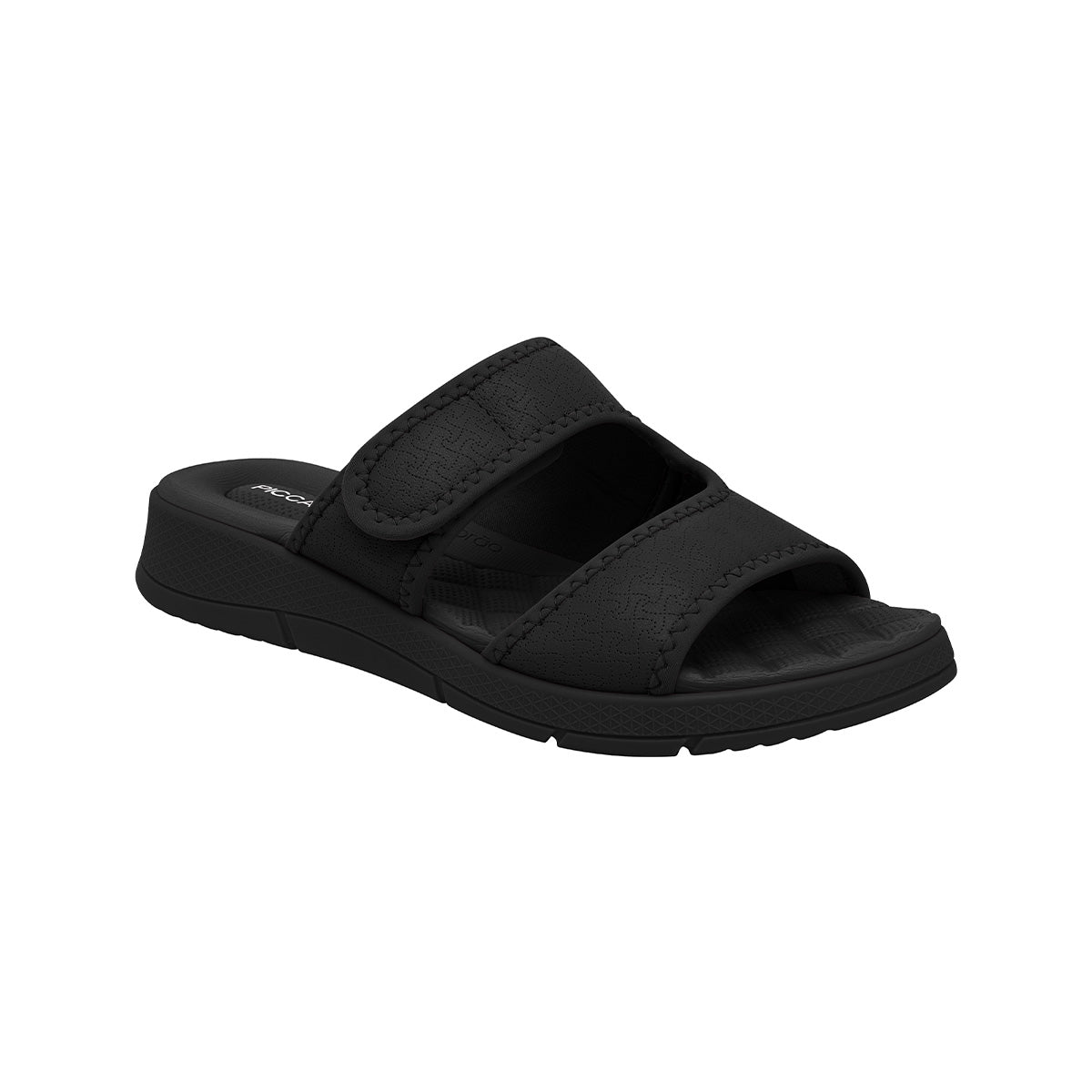 Sandalia negra cuña media stretch con 2 tiras, ajustable con velcro para mujer.
