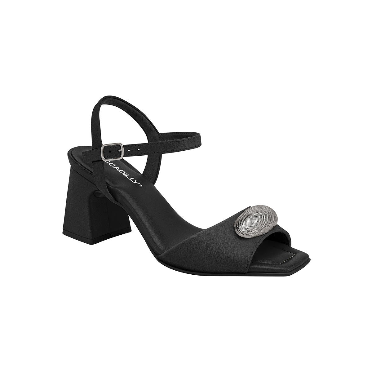 Sandalia tacón grueso elegante con correa ajustable y eslabón frontal - Flavia