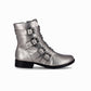 Botas color gris plateado para mujer arriba del tobillo tacón bajo con hebillas