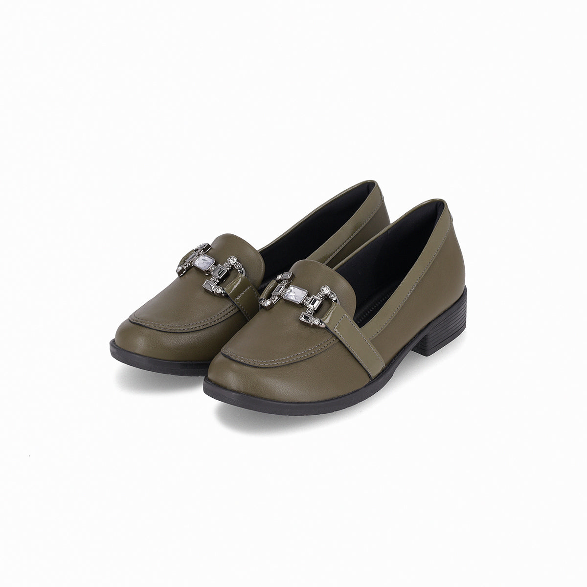 Mocasín de tacón bajo con aplicación de piedras frontal - leci