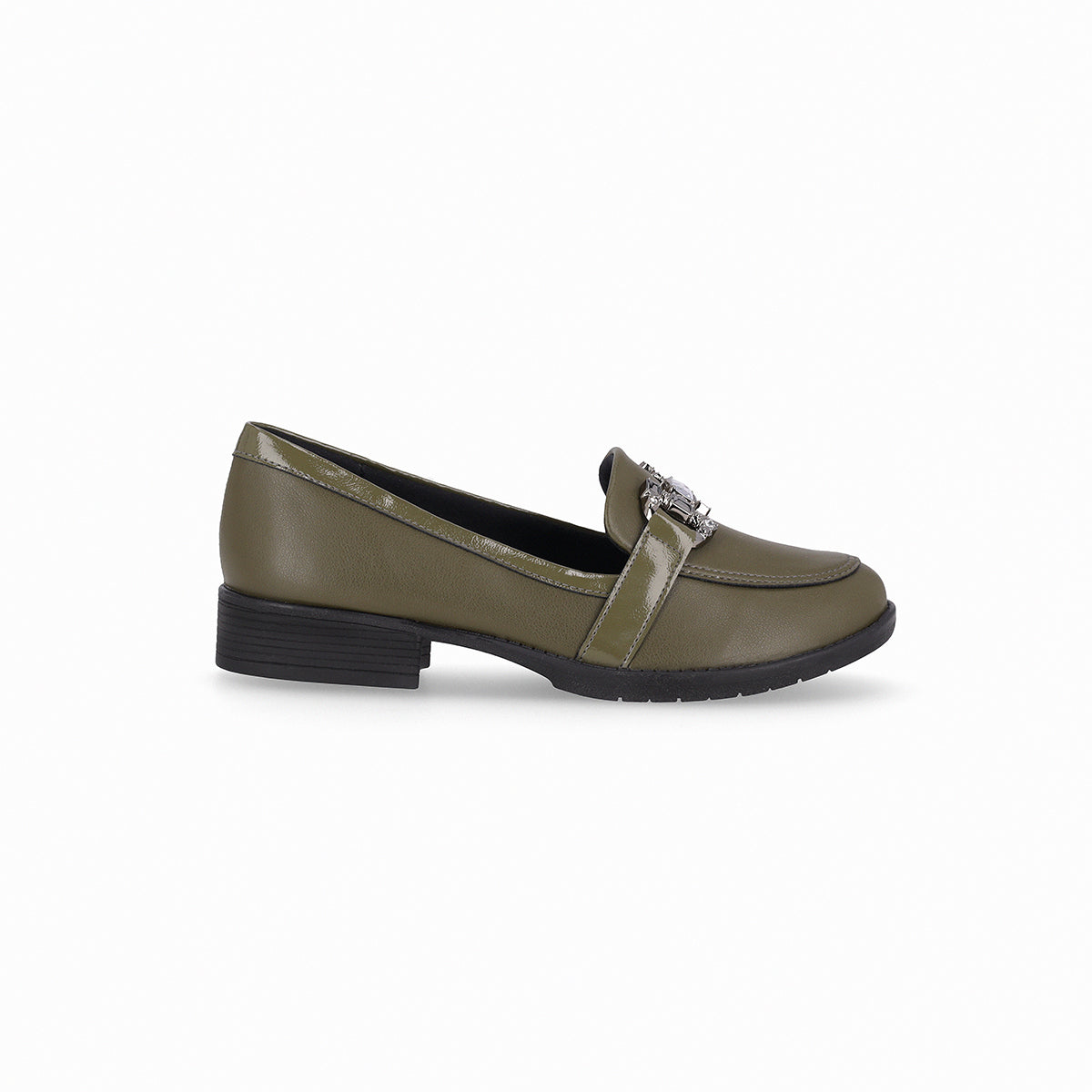 Mocasín de tacón bajo con aplicación de piedras frontal - leci