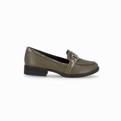Mocasín de tacón bajo con aplicación de piedras frontal - leci