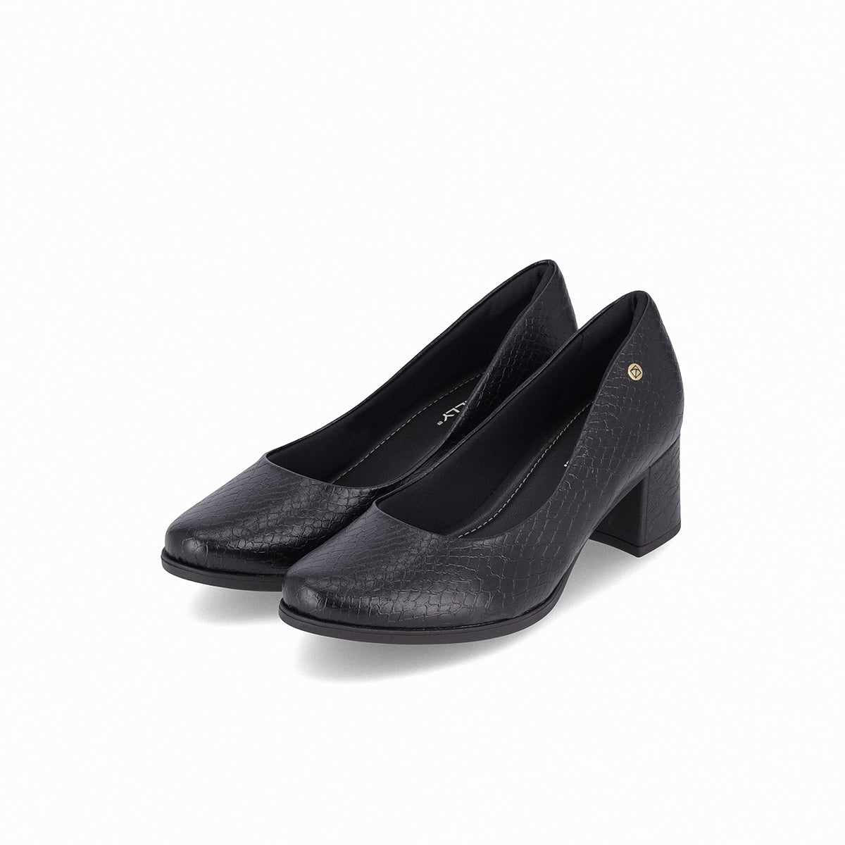 Zapatillas tacón medio de 5 cm con textura efecto piel y suela super adherente para mujer color negro clásicos