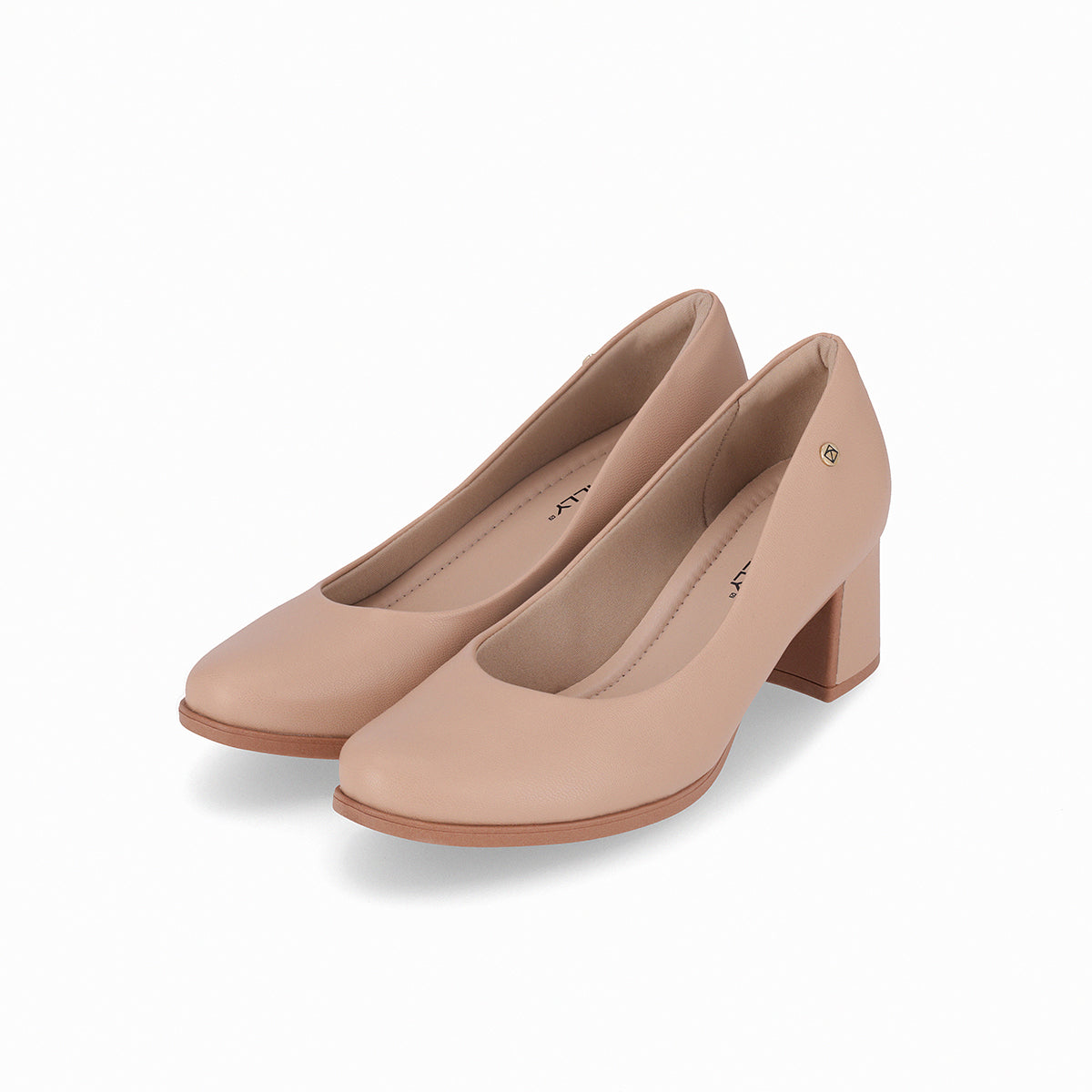 Zapatillas tacón medio de 5 cm con textura efecto piel y suela super adherente para mujer color nude