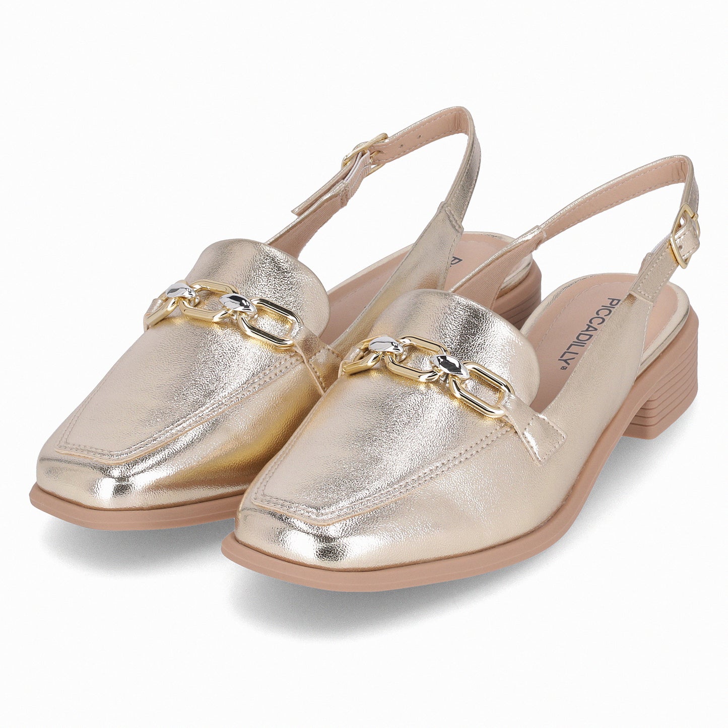 Zapato mule tacón bajo semiabierto con cadena delantera – Giovanna