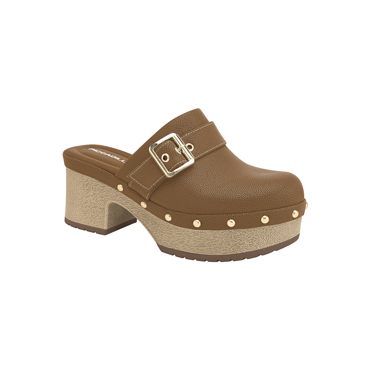 Zueco cerrado casual con cinto en frente y estoperoles