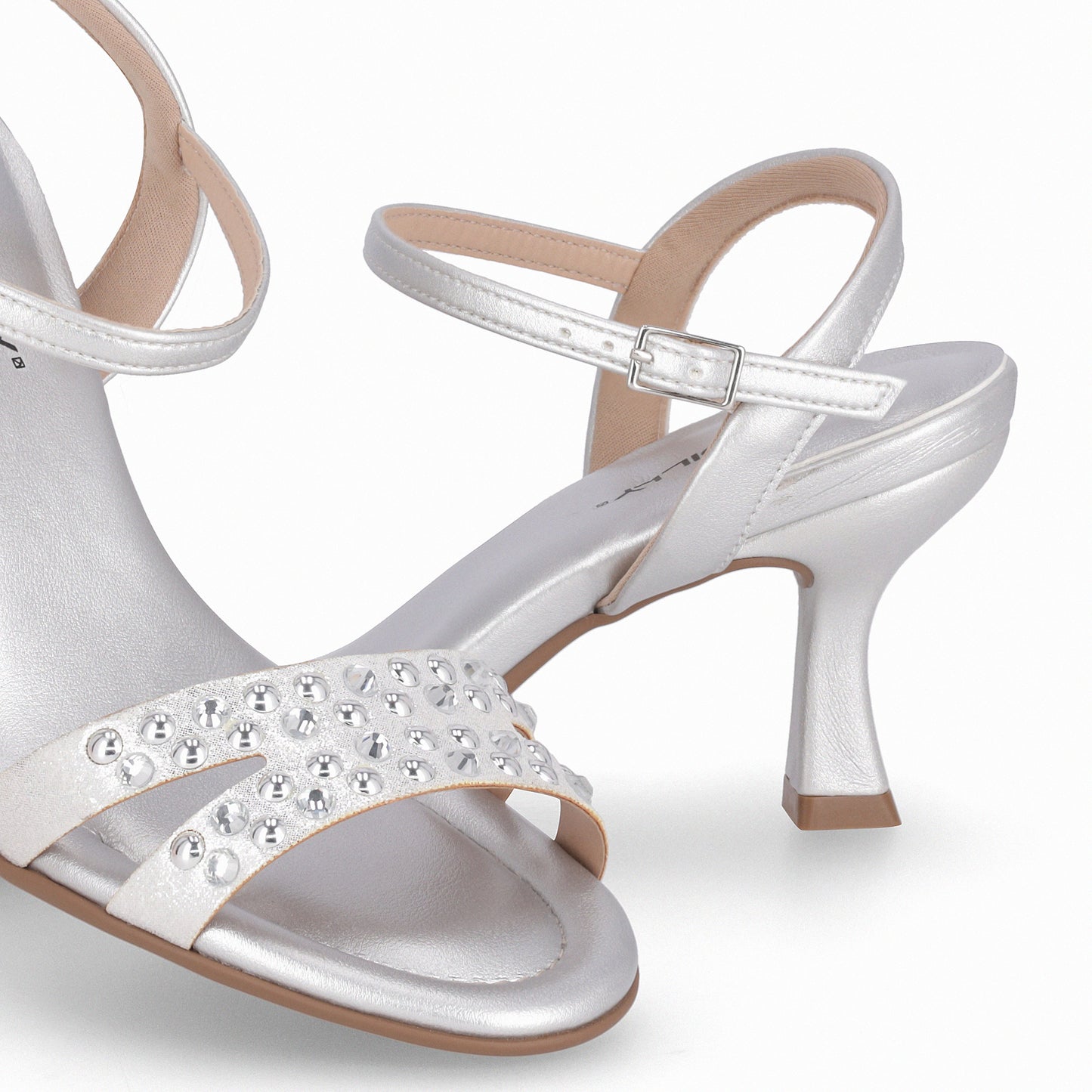 Sandalia tacón elegante con correa ajustable y piedras - Andreia