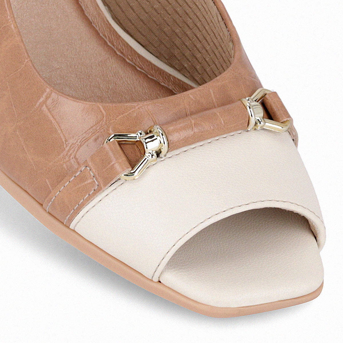 Slingback para mujer tacón medio relieve tipo cocodrilo puntera abierta tipo peep toe