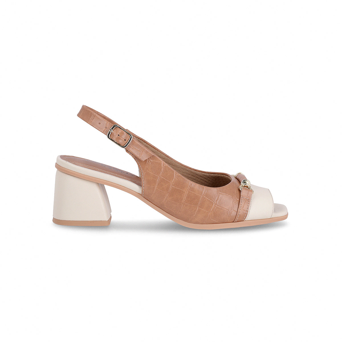 Slingback para mujer tacón medio relieve tipo cocodrilo puntera abierta piel tipo cocodrilo