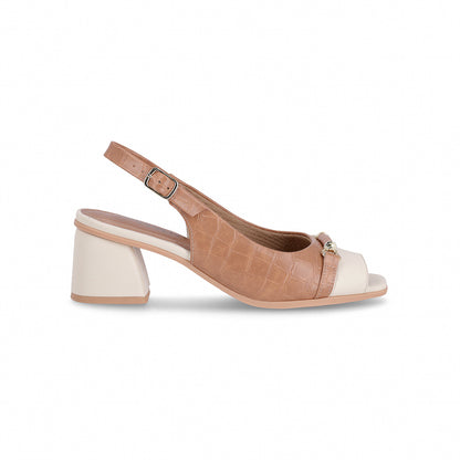 Slingback para mujer tacón medio relieve tipo cocodrilo puntera abierta piel tipo cocodrilo
