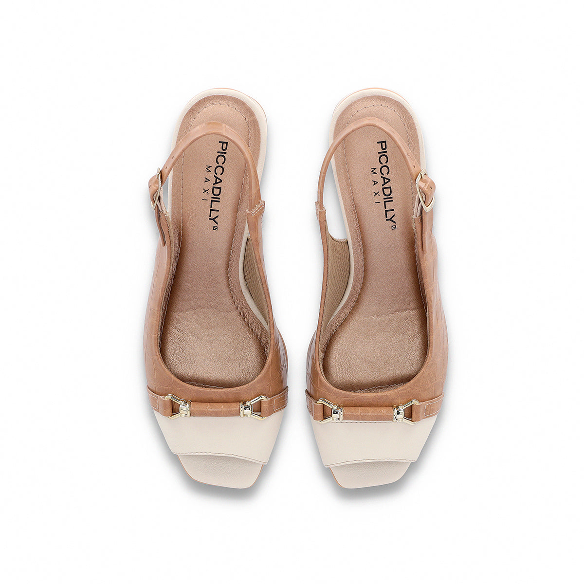 Slingback para mujer tacón medio relieve tipo cocodrilo puntera abierta piel tipo cocodrilo ajuste al tobillo color café