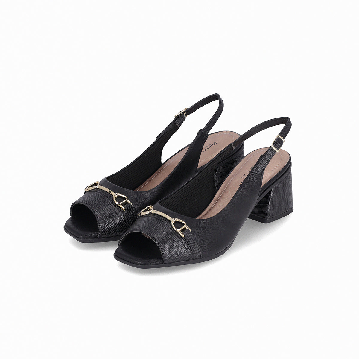 Slingback tacón medio peep toe con eslabones – Adriana