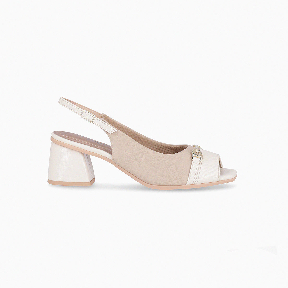 Slingback tacón medio peep toe con eslabones – Adriana