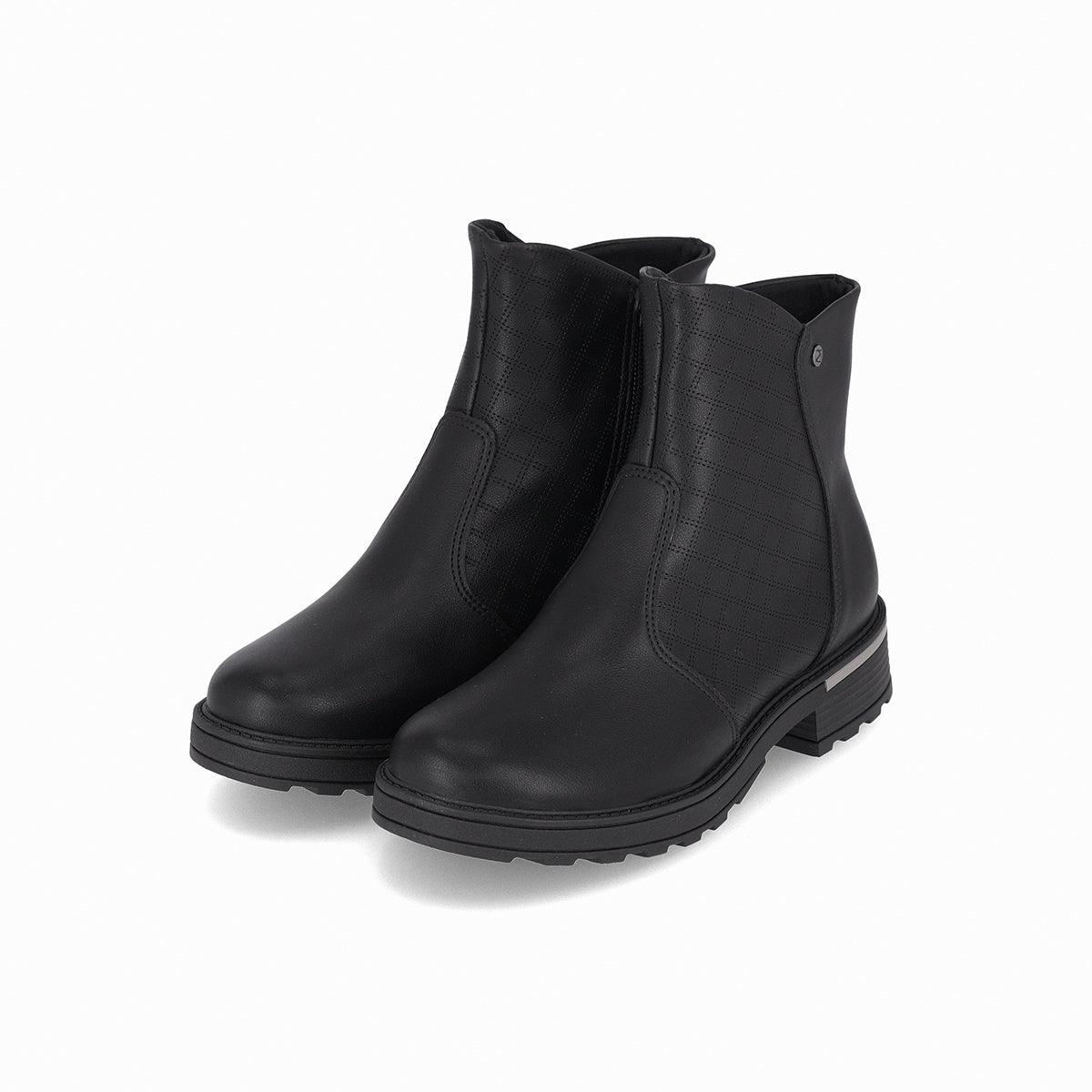 Botines doble textura de tacón bajo con detalle metálico - Gisa