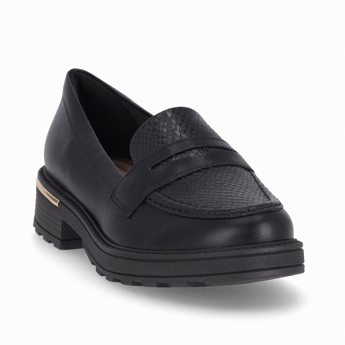 Mocasín de tacón medio con detalle dorado y textura  – Gisa