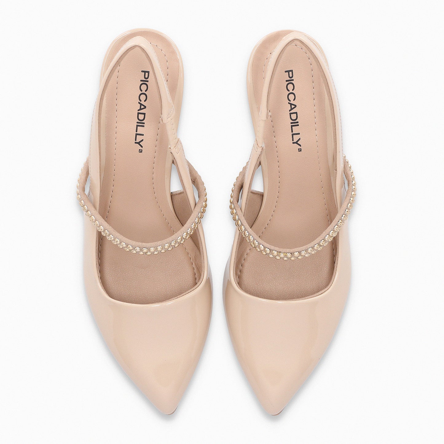 Zapato stiletto tacón medio semi abierto con corres de estoperoles – Taci