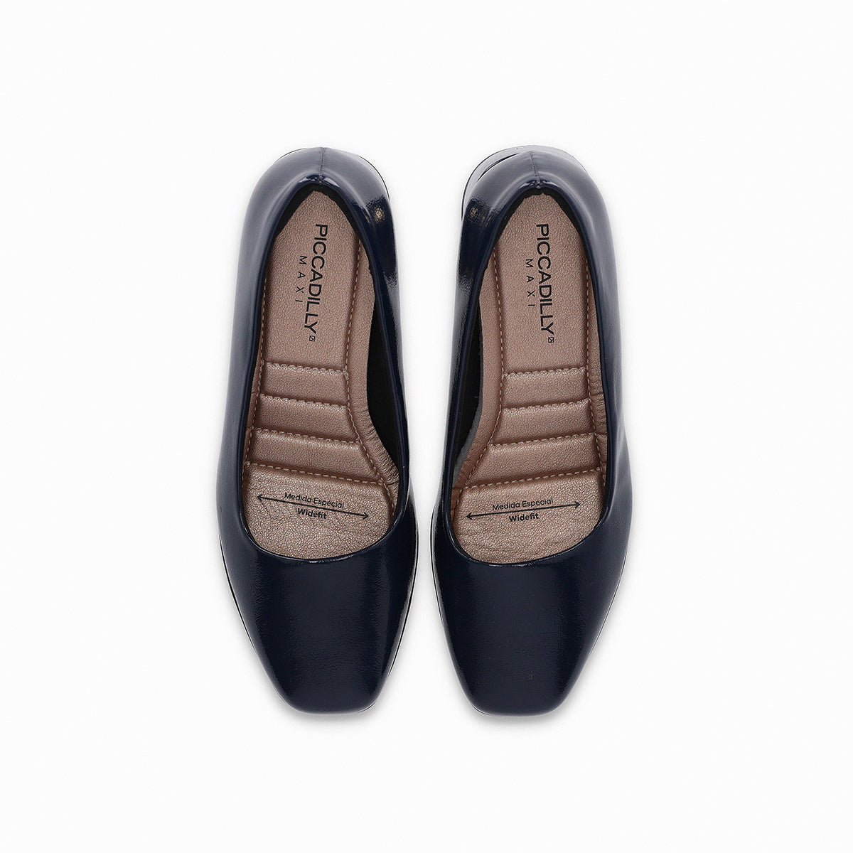 Zapatilla azul marino para dama de tacón medio 5 cm, con puntera cuadrada y detalle metálico, plantilla cómoda