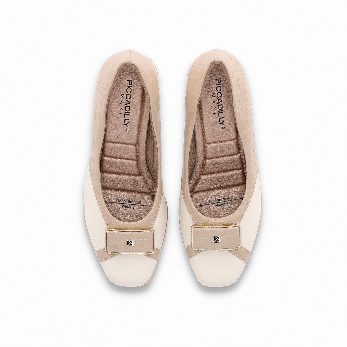 Zapatilla para mujer tacón medio de 5 cm, con hebilla dorada, bitono (bicolor) textura tipo cocodrilo, plantilla cómoda