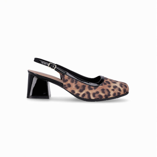 Slingback puntera cuadrada tacón medio con texturas – Estela