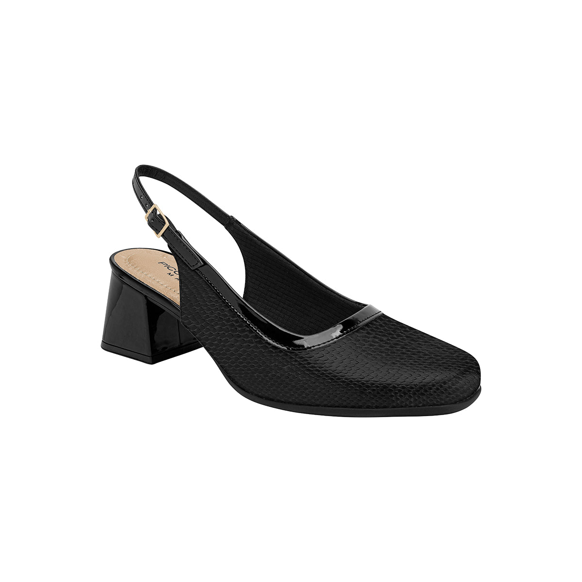 Slingback puntera cuadrada tacón medio con texturas – Estela