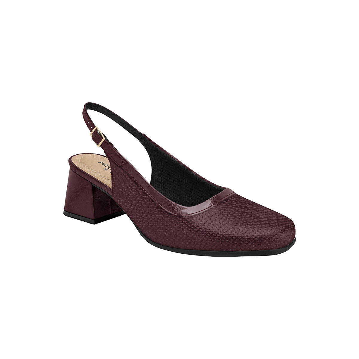Slingback puntera cuadrada tacón medio con texturas – Estela