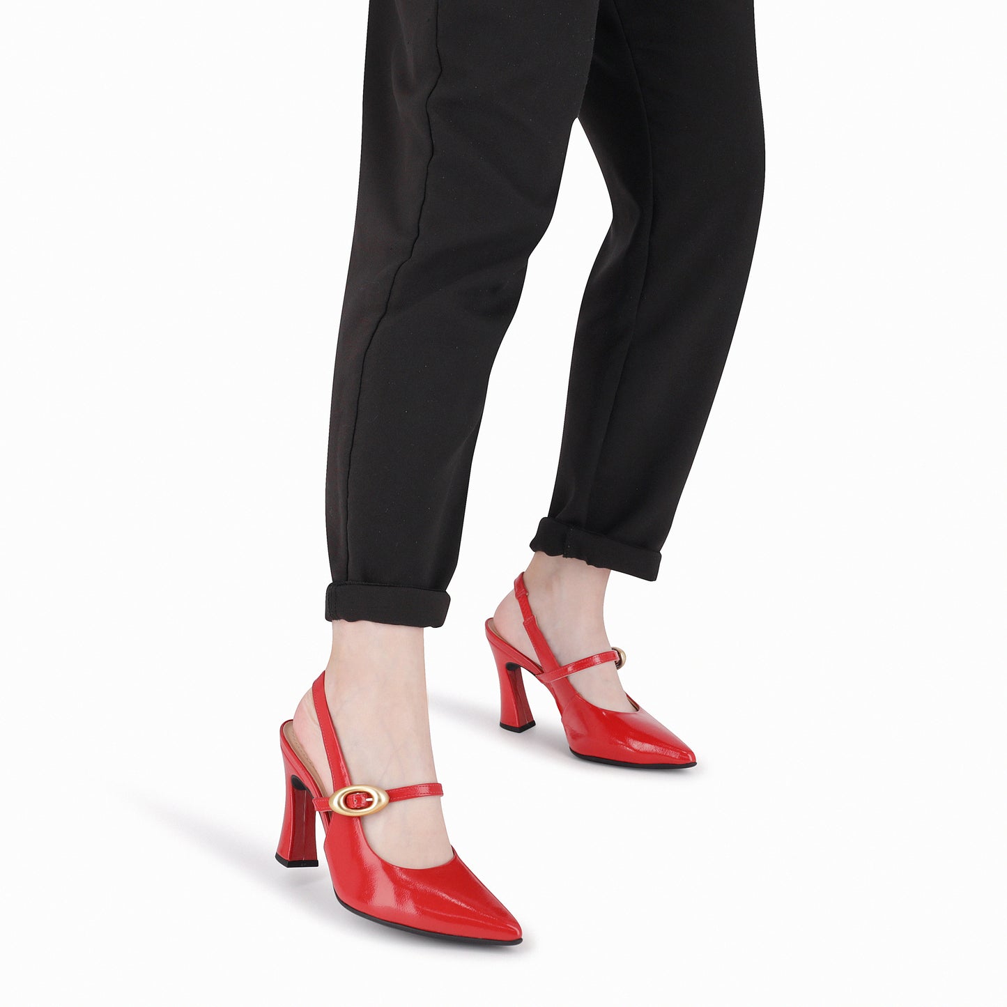 Zapatilla Stiletto semi abierto de tacón alto con hebilla para mujer – Silvana
