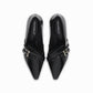 Zapato dama tipo stiletto tacón alto con correas cruzadas color negro puntera en punta desde arriba