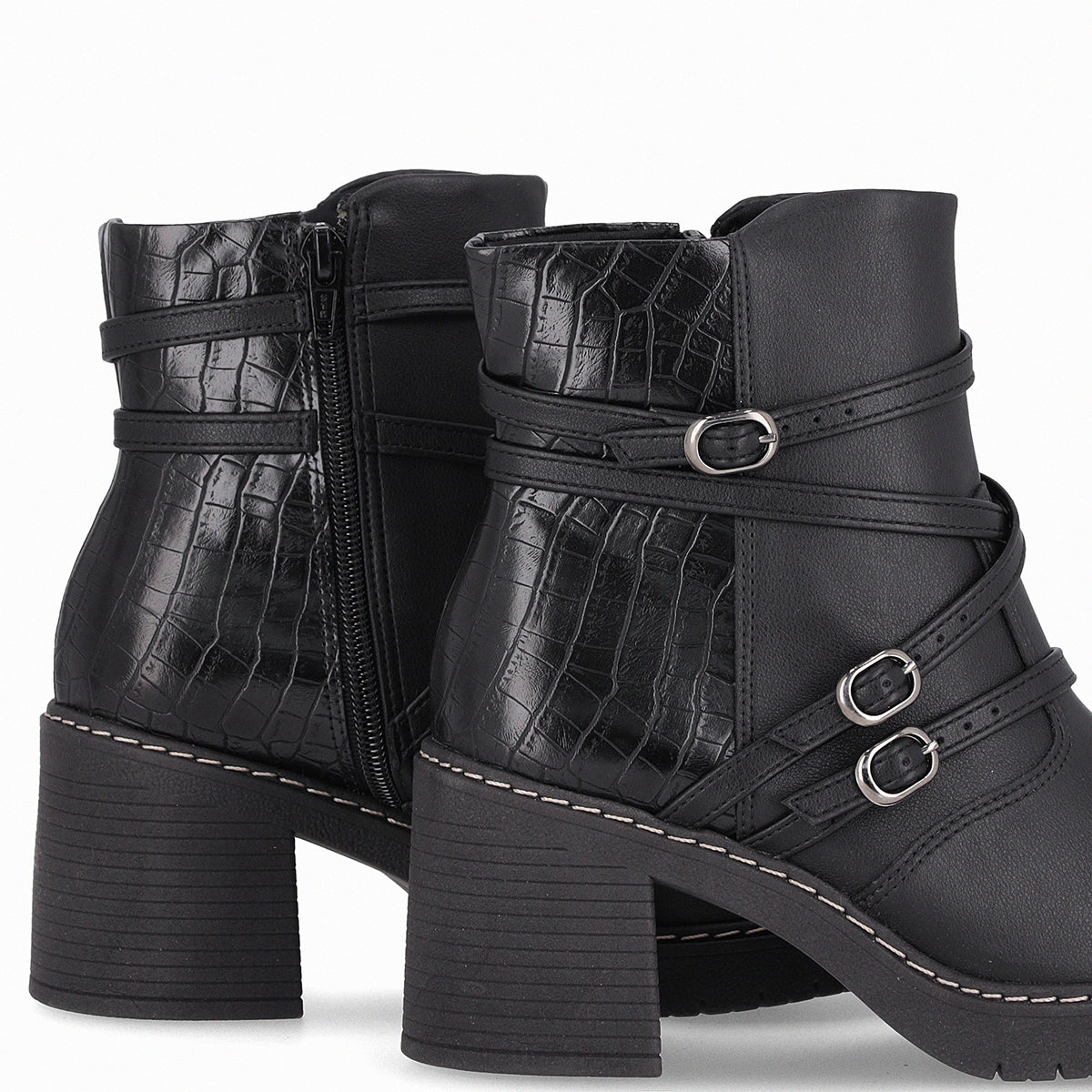 Botines doble textura de tacón alto con cintos - Denise