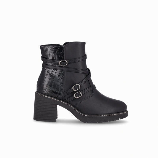 Botines doble textura de tacón alto con cintos - Denise