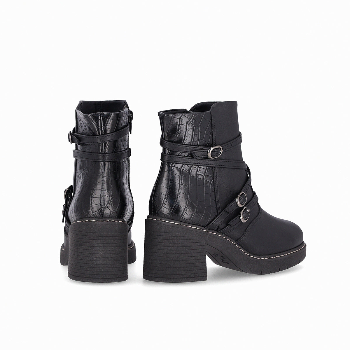 Botines doble textura de tacón alto con cintos - Denise