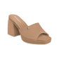 Sandalias de vestir color almendra tacón alto cuadrado para mujer