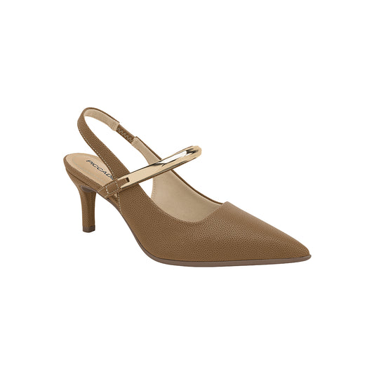 Zapatilla contemporanea semi abierta con tira y aplicación metálica – Silvana