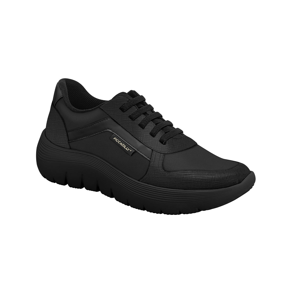 Tenis color negro casuales para mujer, colección Eliane, cuña media 3.5 cm. Estilo casual y cómodo con amortiguación, suela flexible y diseño versátil.