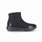 Tenis negro al tobillo para Fascitis plantar para mujer, suave plantilla anatómica con plataforma 4 cm, cierre lateral con cremallera. Estilo casual.