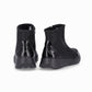 vista trasera par de tenis negros al tobillo sin agujetas para Fascitis plantar para mujer, suave plantilla anatómica con plataforma 4 cm, cierre lateral con cremallera. Estilo casual.