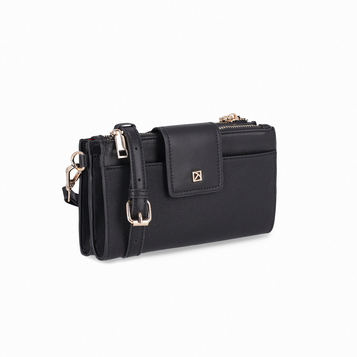 Bolsa crossbody con textura y cuatros compartimentos