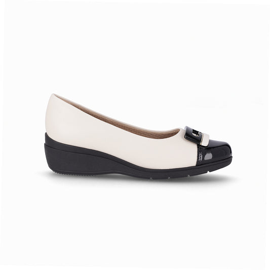 balerina beth de tacon medio corrido doble textura con hebilla para mujer blanco negro
