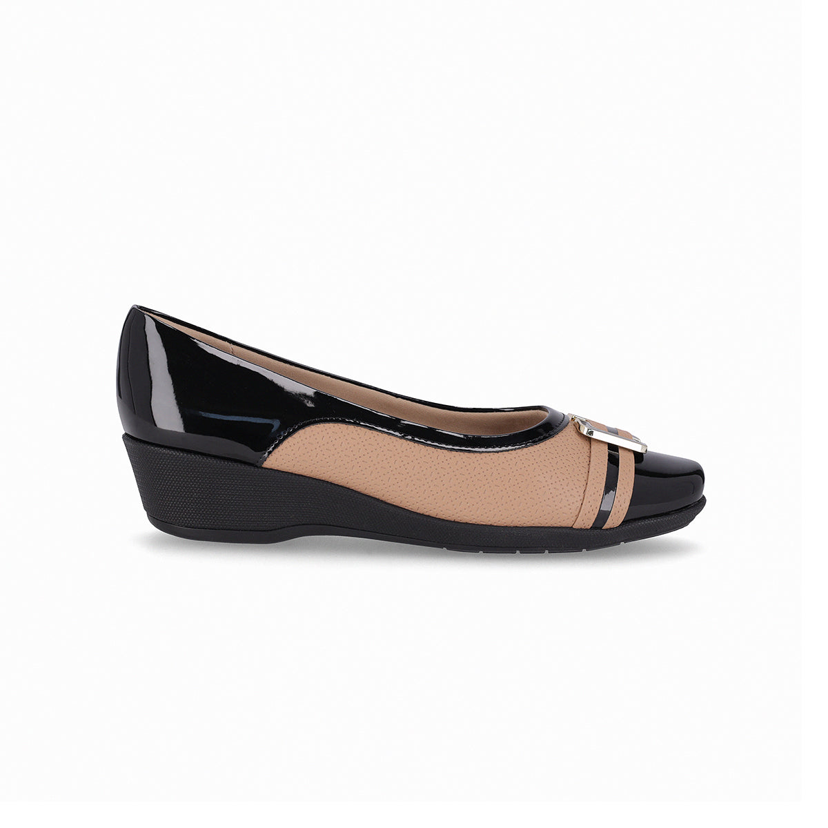balerina ivone de tacon medio corrido para juanetes con hebilla para mujer nude negro