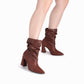 bota silvana a media pierna de tacon alto diseno fruncido para mujer café
