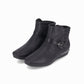 botin fernanda al tobillo de tacon bajo corrido con hebilla para mujer negro. botines para mujer. botines básicos para mujer